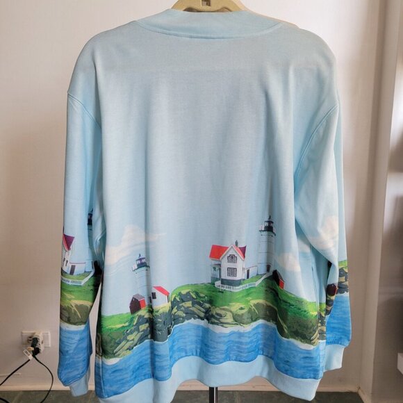 VINTAGE Blair Women’s Long Blue Light Houses Cardigan Sweater (Size: Medium) - Picture 4 of 16